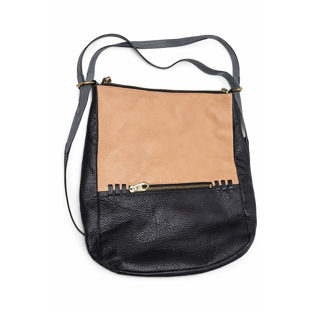 OrYany Leather Backpack Shoulder Bag Purse Black Tan Colorblock Boho Pebbled - Picture 11 of 14